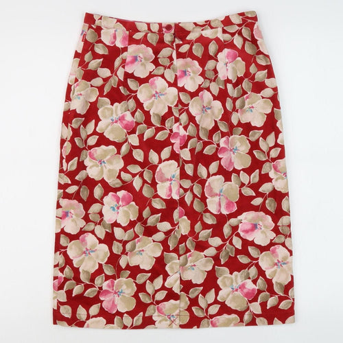 Red Floral Women's Knee Length Pencil Skirt Size 10