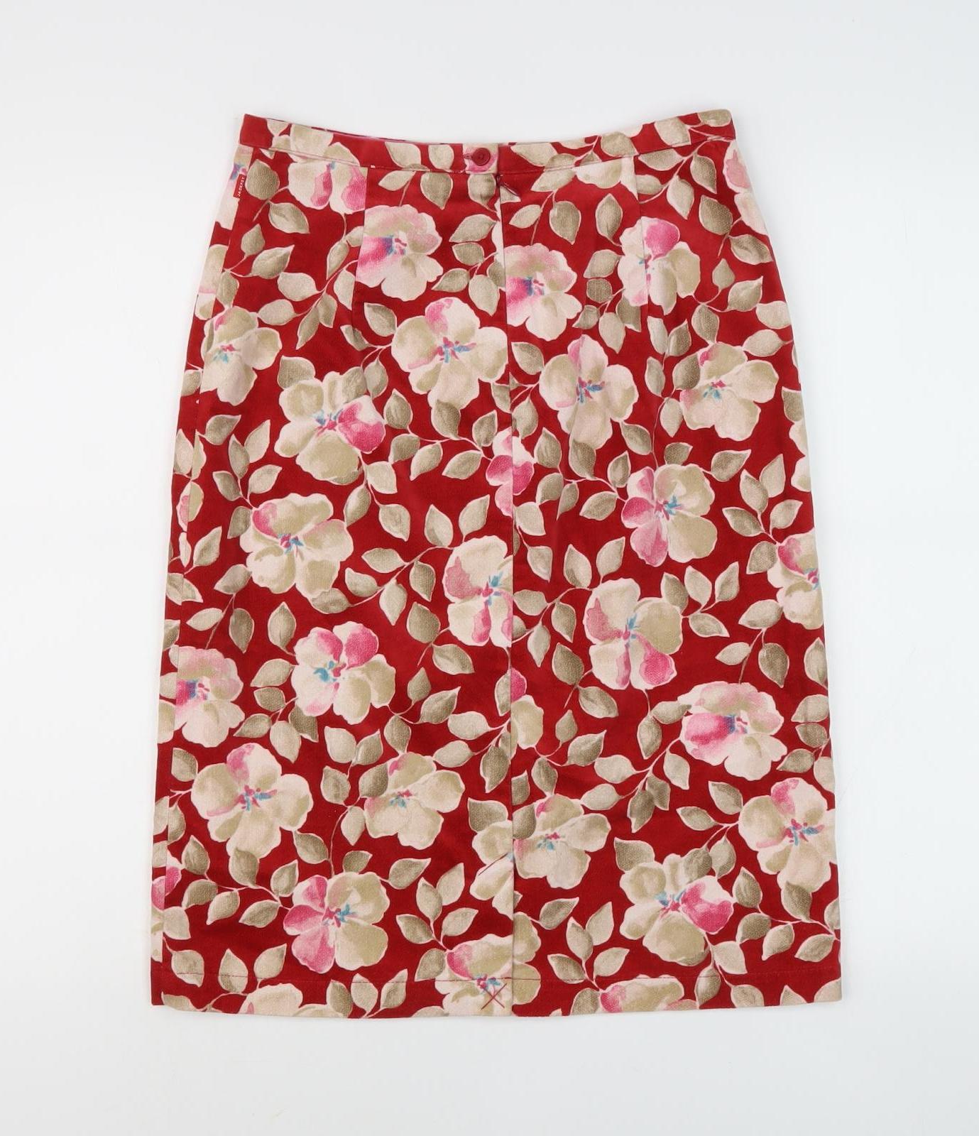 Red Floral Women's Knee Length Pencil Skirt Size 10