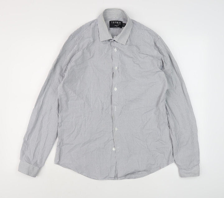 Topman Men's White Check Slim Fit Shirt, Size M