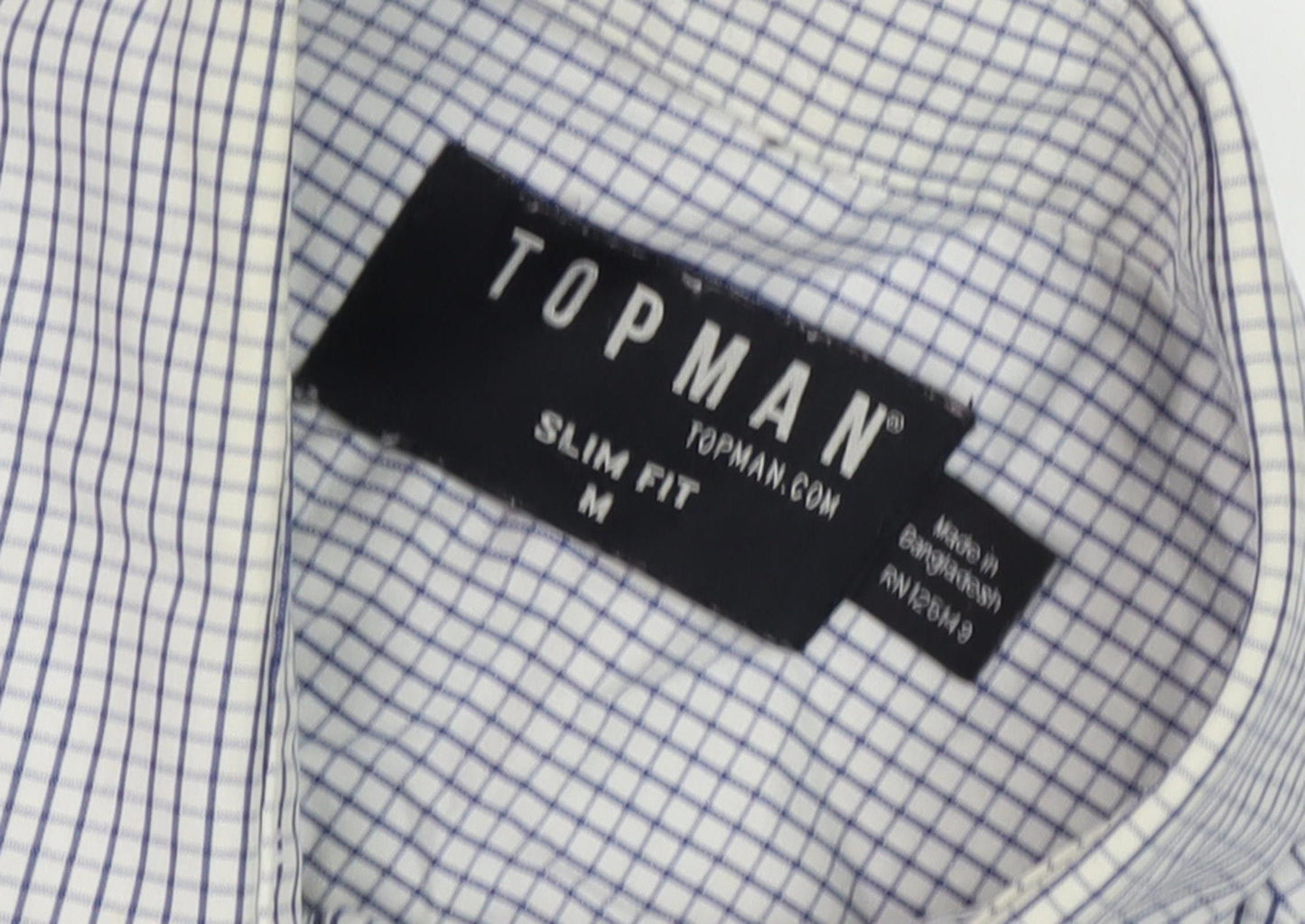 Topman Men's White Check Slim Fit Shirt, Size M
