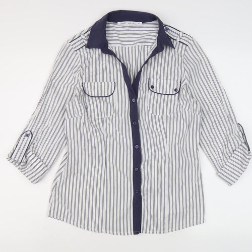 Next Women's White Striped Button-Up Shirt Size 14