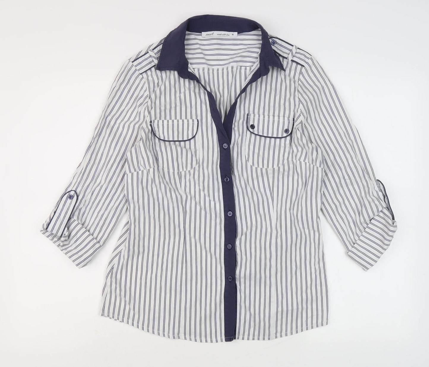 Next Women's White Striped Button-Up Shirt Size 14