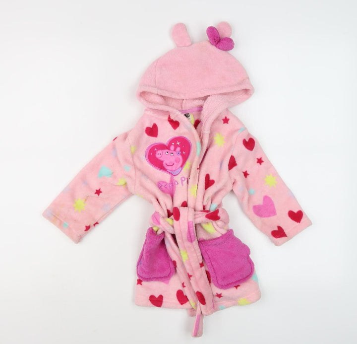 Peppa Pig Girls Pink Fleece Robe, 1/2 Years, Hooded Graphic Print