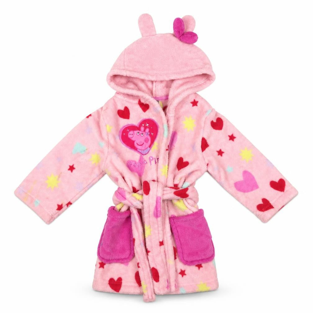 Peppa Pig Girls Pink Fleece Robe, 1/2 Years, Hooded Graphic Print