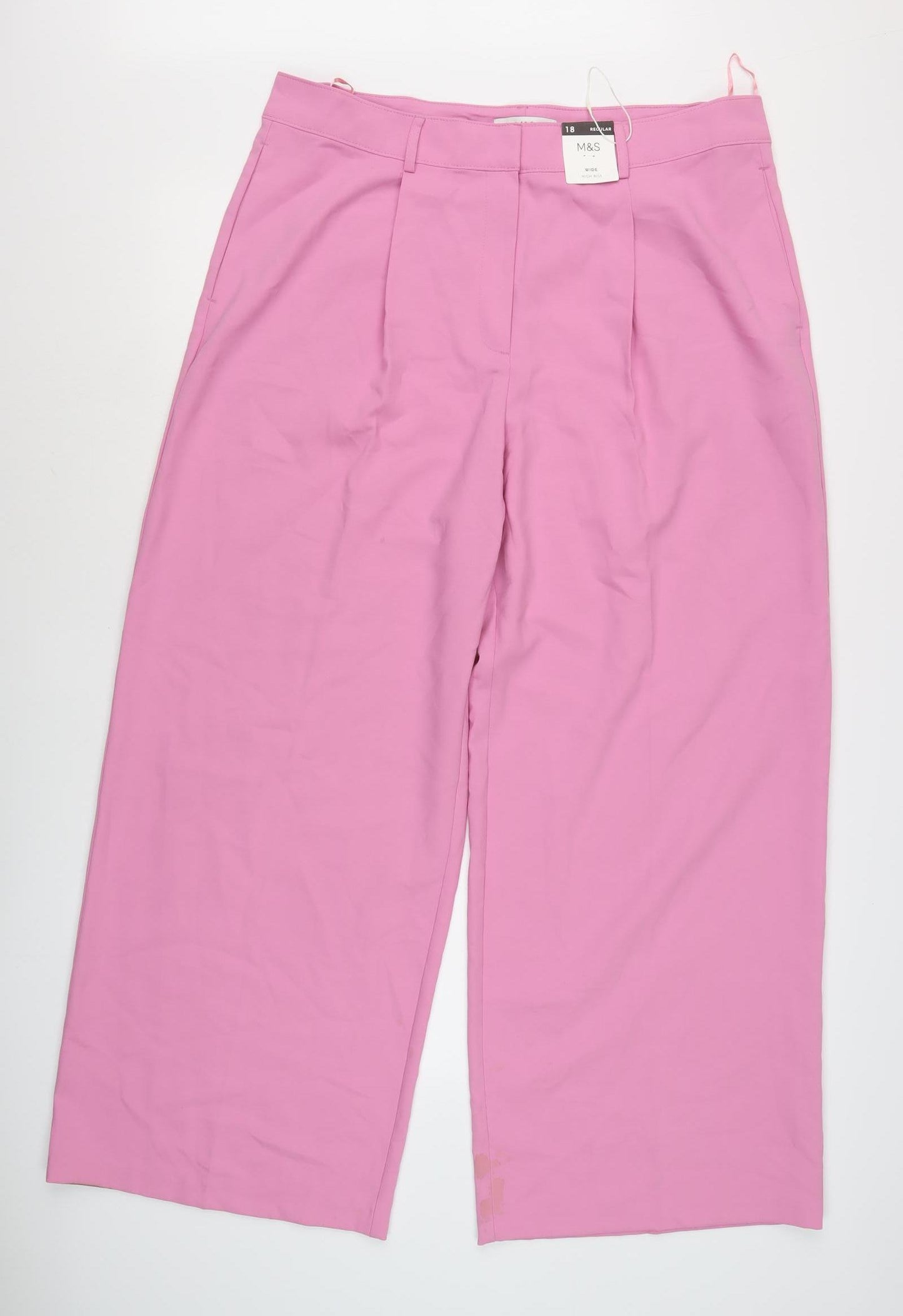 Marks and Spencer Women's Pink Wide-Leg Trousers Size 18