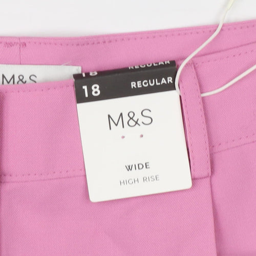 Marks and Spencer Women's Pink Wide-Leg Trousers Size 18