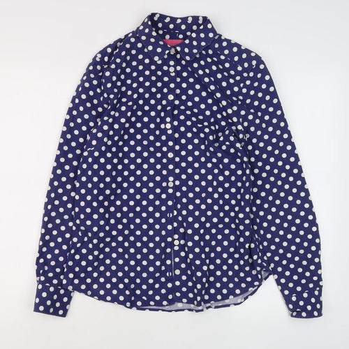 Charles Tyrwhitt Women's Blue Polka Dot Button-Up Shirt, Size 12