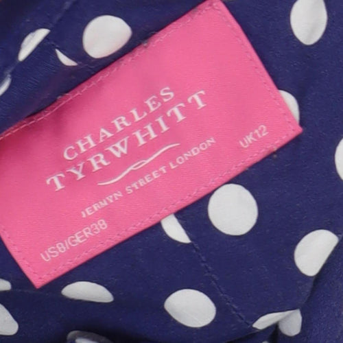 Charles Tyrwhitt Women's Blue Polka Dot Button-Up Shirt, Size 12