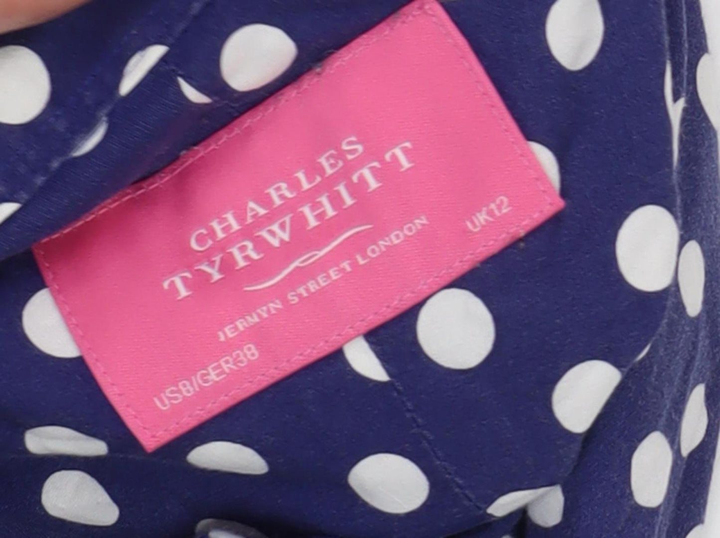 Charles Tyrwhitt Women's Blue Polka Dot Button-Up Shirt, Size 12