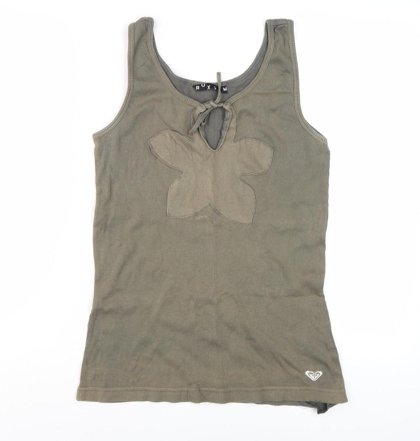 Roxy Green Women's Tank Top M Scoop Neck Tie Accent