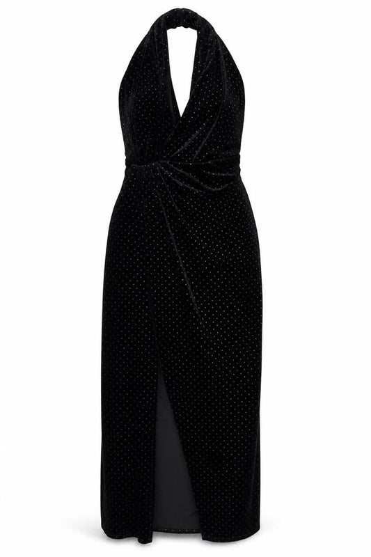 Front view of ASOS Women's Black Sequin Halter Bodycon Dress