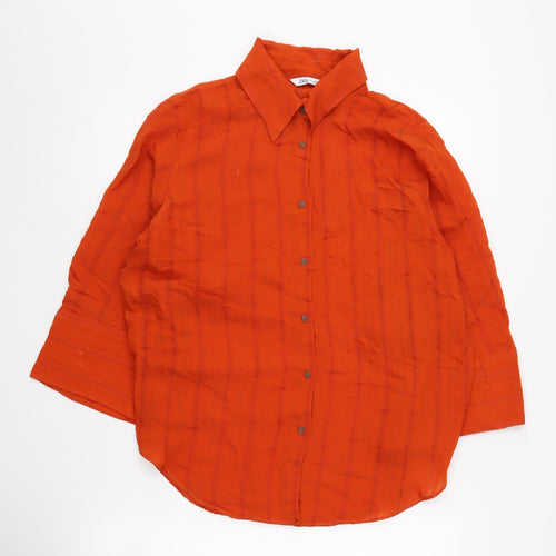 Zara Womens Orange Button-Up Collared Shirt Size 12