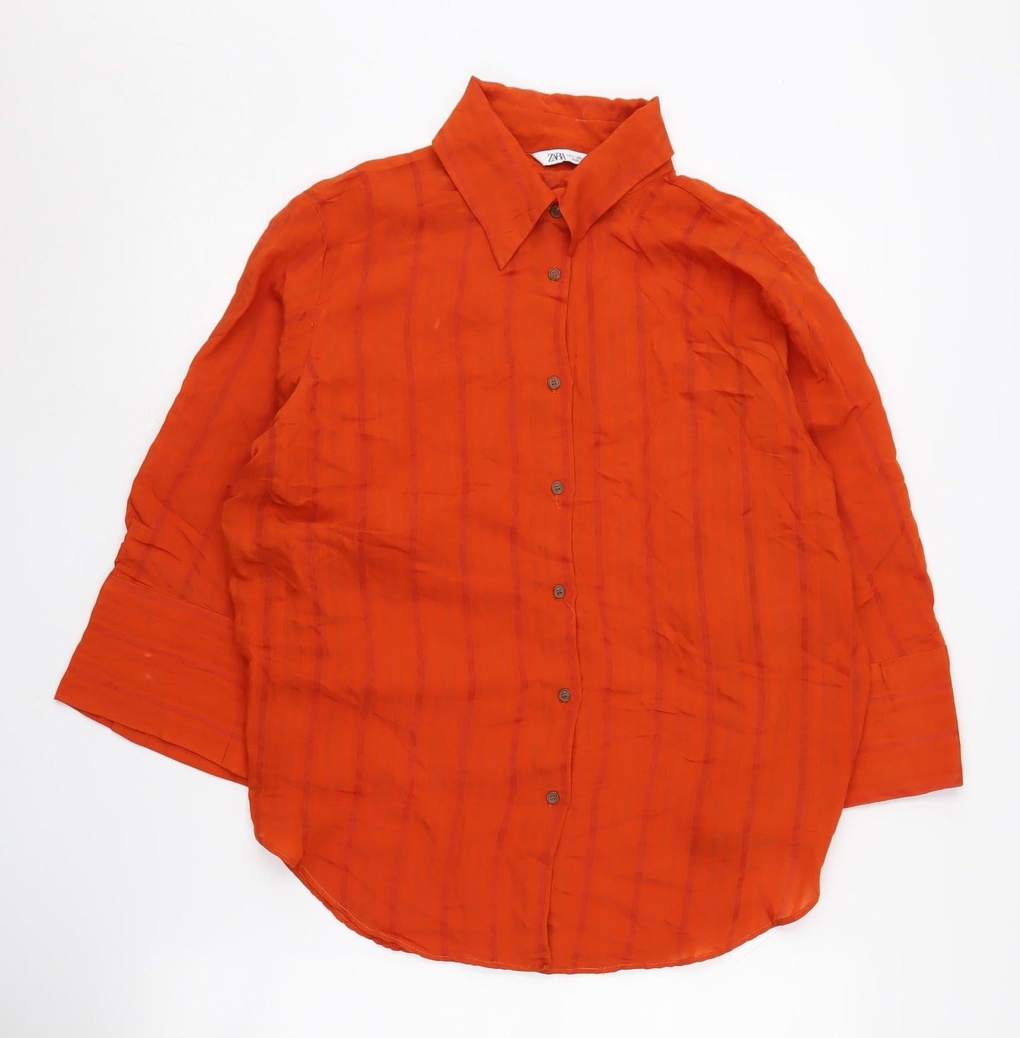 Zara Womens Orange Button-Up Collared Shirt Size 12