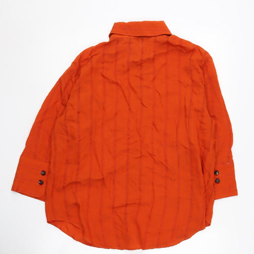 Zara Womens Orange Button-Up Collared Shirt Size 12