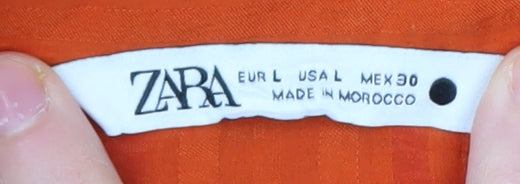 Zara Womens Orange Button-Up Collared Shirt Size 12