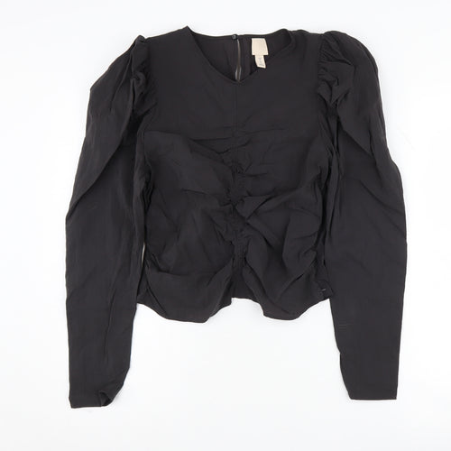 H&M Women's Black Solid Long Sleeve Blouse UK 10