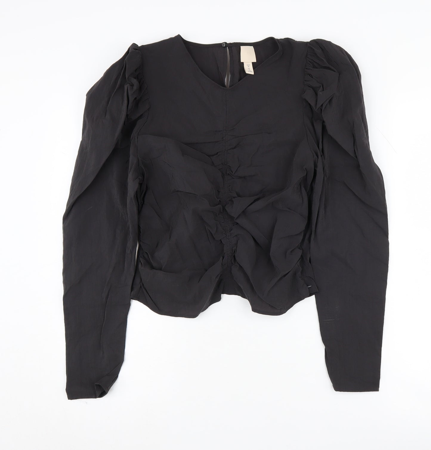 H&M Women's Black Solid Long Sleeve Blouse UK 10