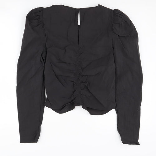 H&M Women's Black Solid Long Sleeve Blouse UK 10