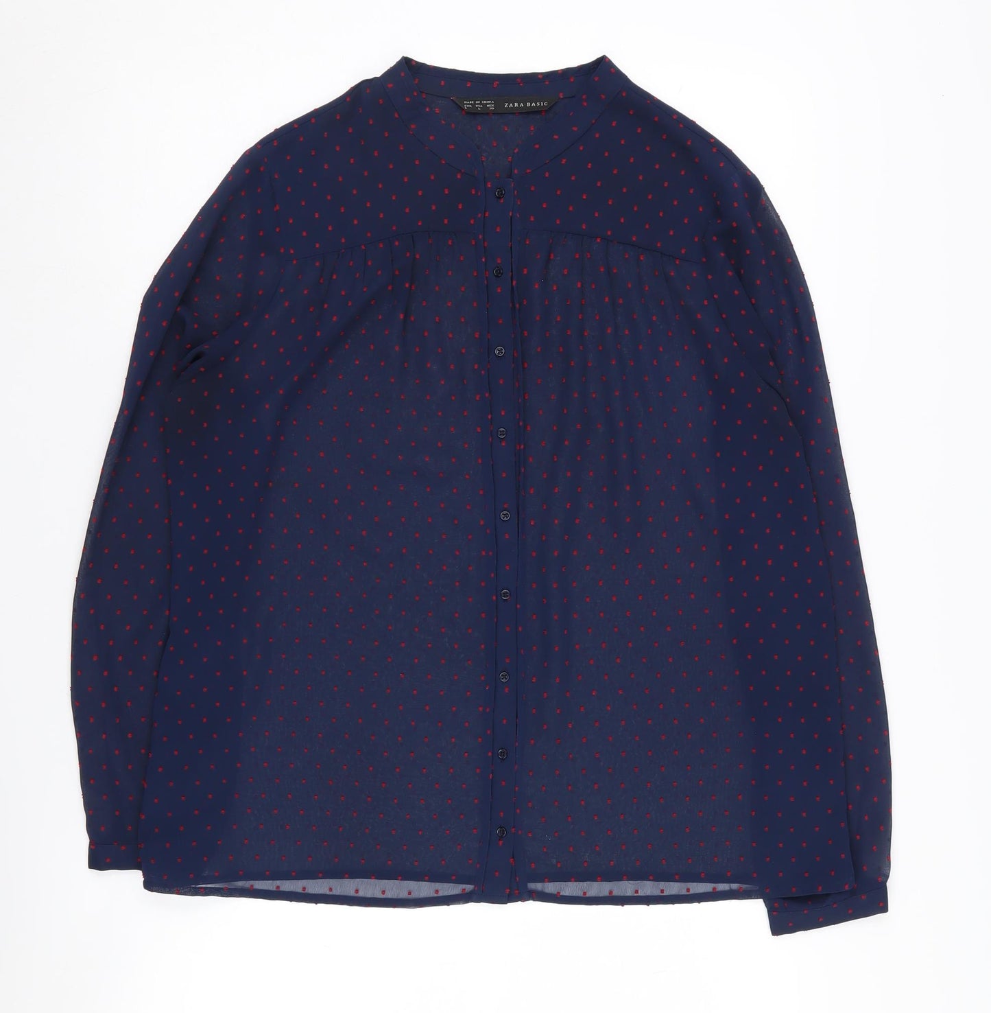 Zara Basic Women's Blue Polka Dot Button-Up Shirt - Size L