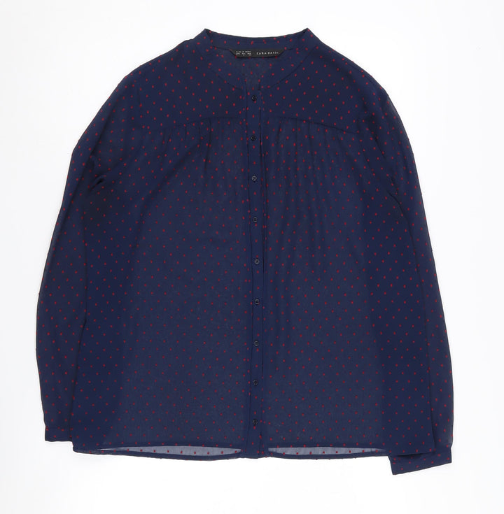 Zara Basic Women's Blue Polka Dot Button-Up Shirt - Size L