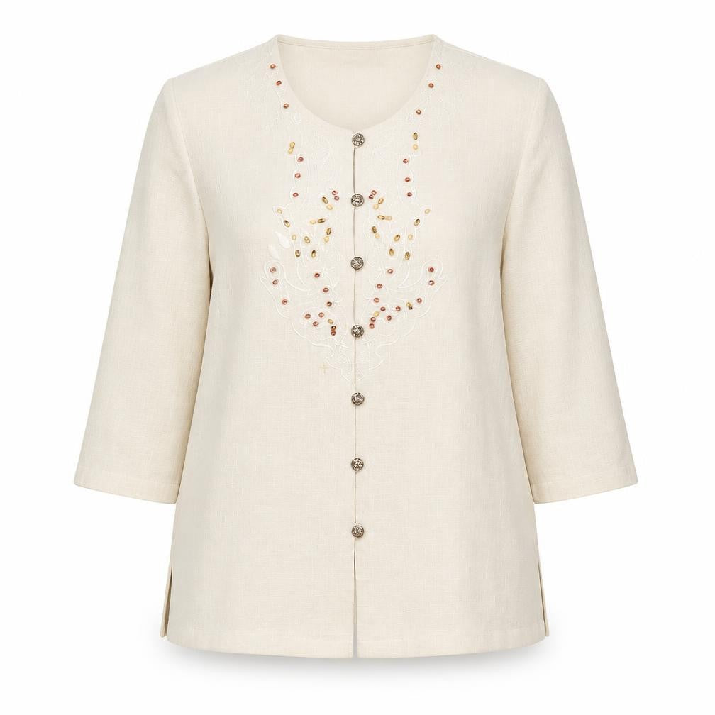 Front view of Eastex Women's Beige Blazer UK 14, Polyester, 3/4 Sleeve