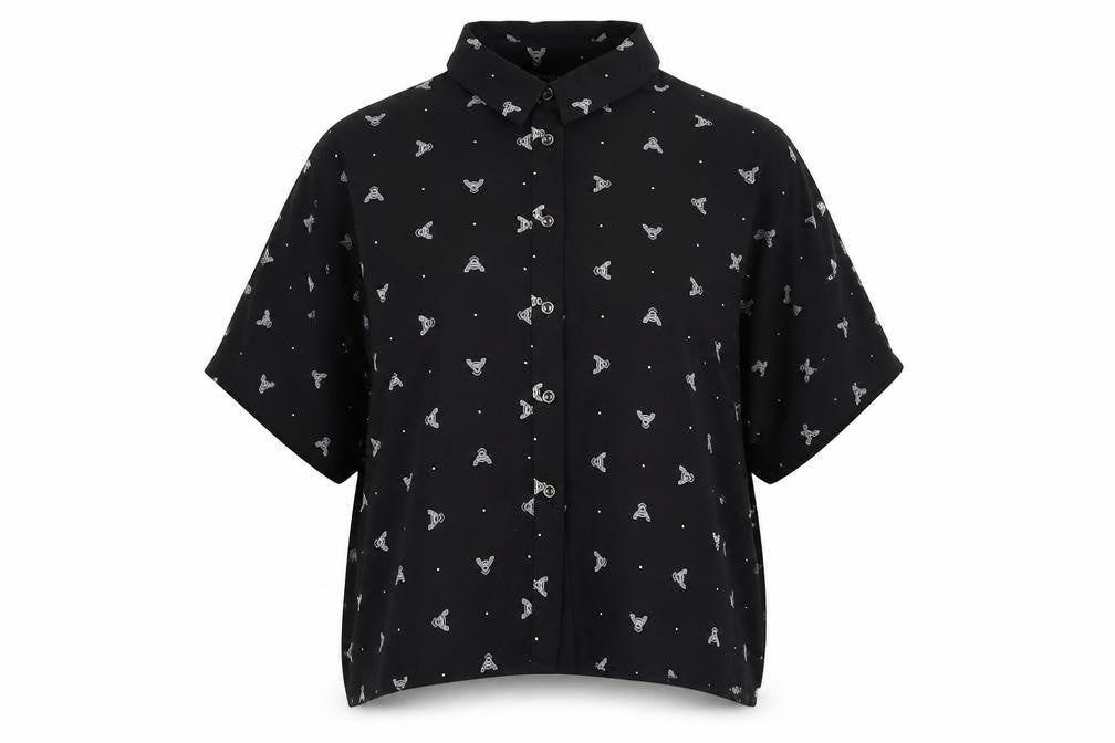 Front view of Topshop Women's Black Button-Up Shirt, size 8