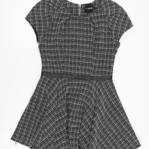 ASOS Petite Women's Black Check Dress, Size 10, Cap Sleeve