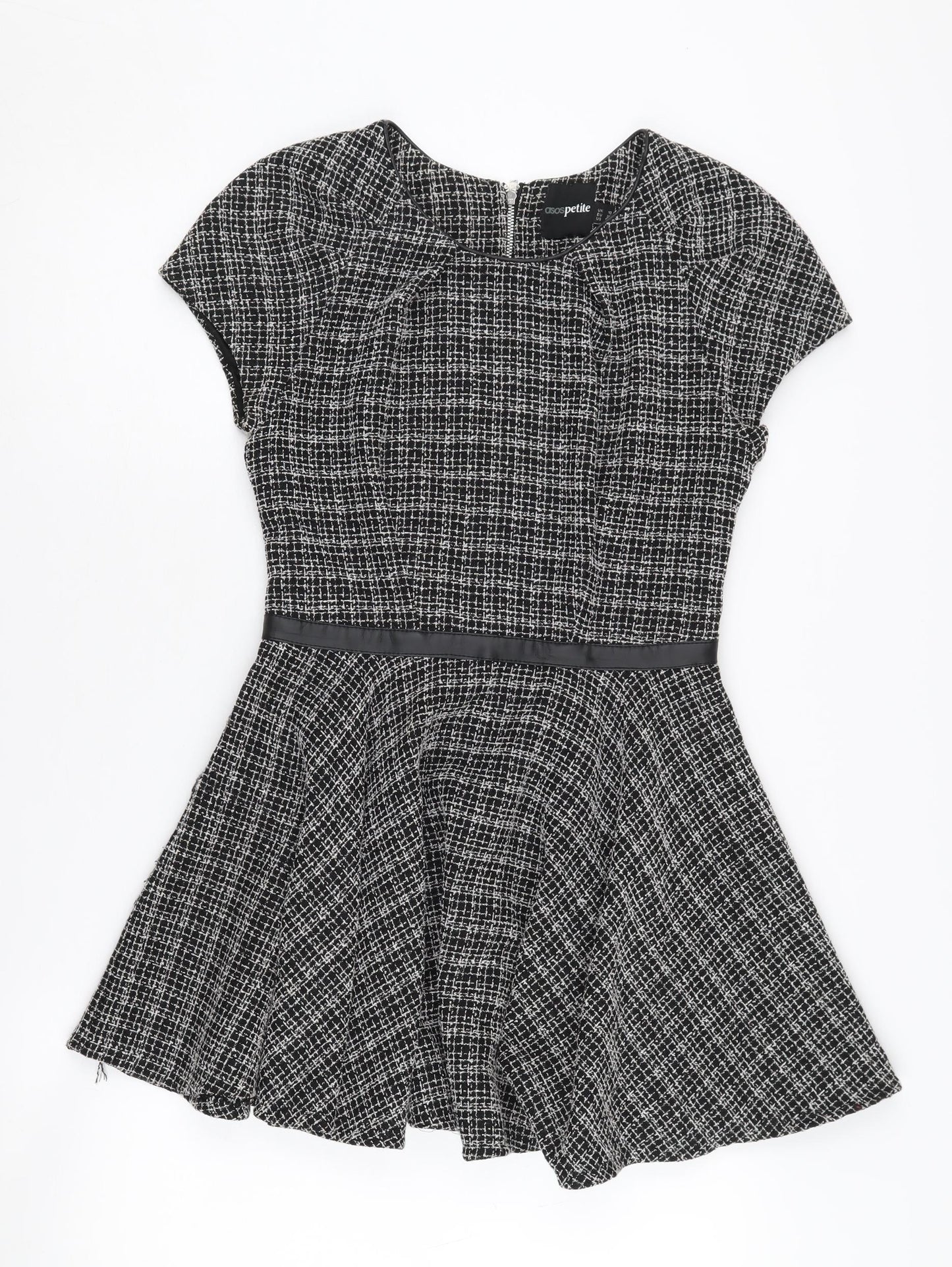 ASOS Petite Women's Black Check Dress, Size 10, Cap Sleeve