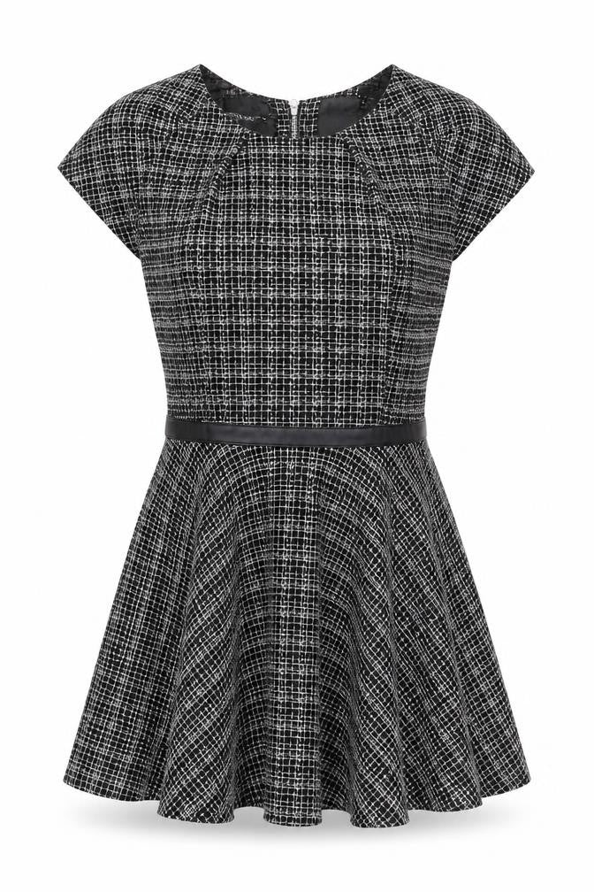 ASOS Petite Women's Black Check Dress, Size 10, Cap Sleeve