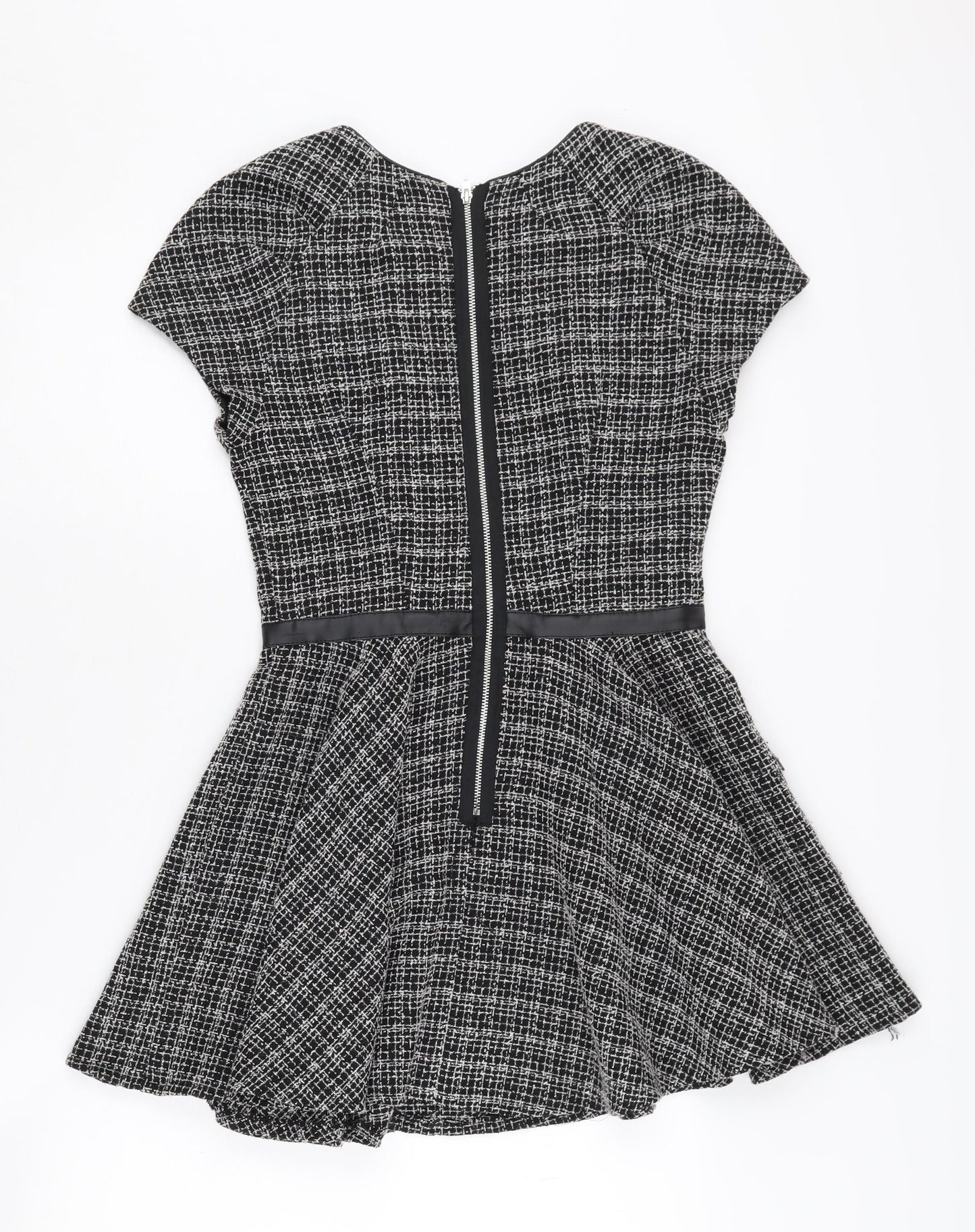 ASOS Petite Women's Black Check Dress, Size 10, Cap Sleeve