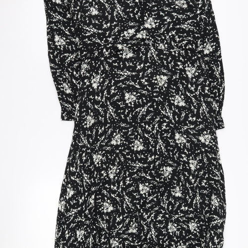 Warehouse Women's Black Floral A-Line Midi Dress, Size 12
