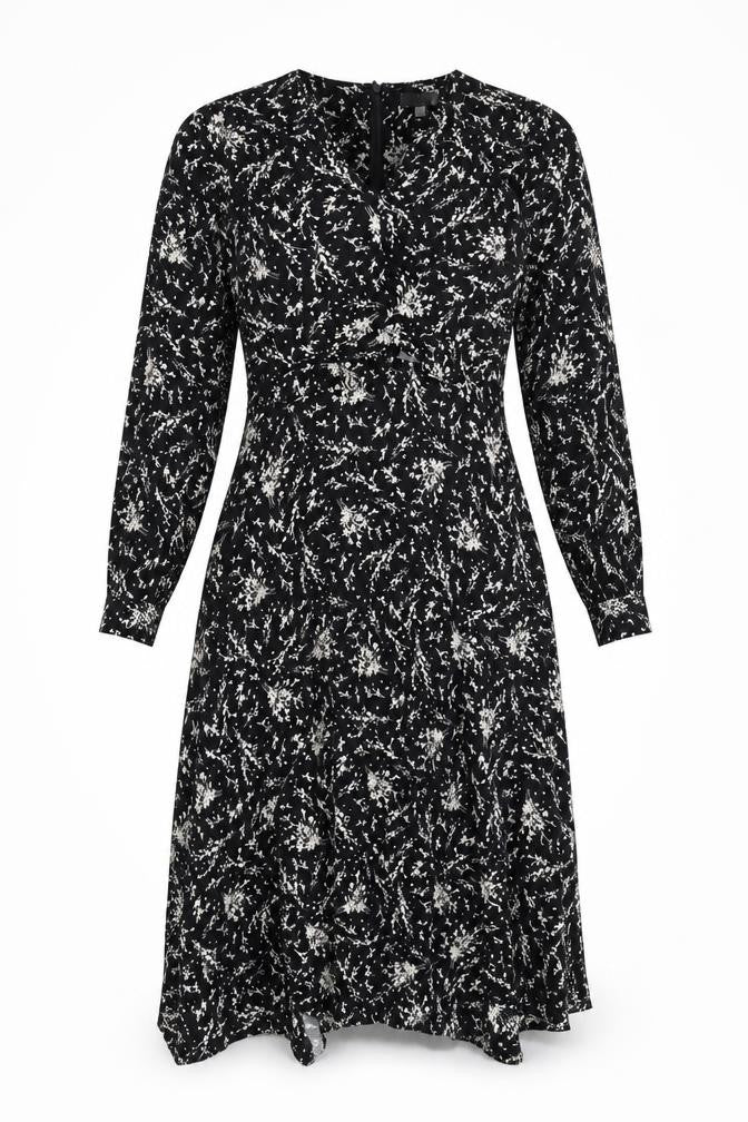 Warehouse Women's Black Floral A-Line Midi Dress, Size 12