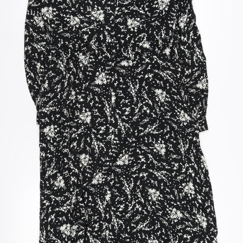 Warehouse Women's Black Floral A-Line Midi Dress, Size 12