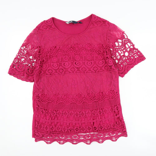 Isle Women's Pink Lace Blouse S Crochet Accent