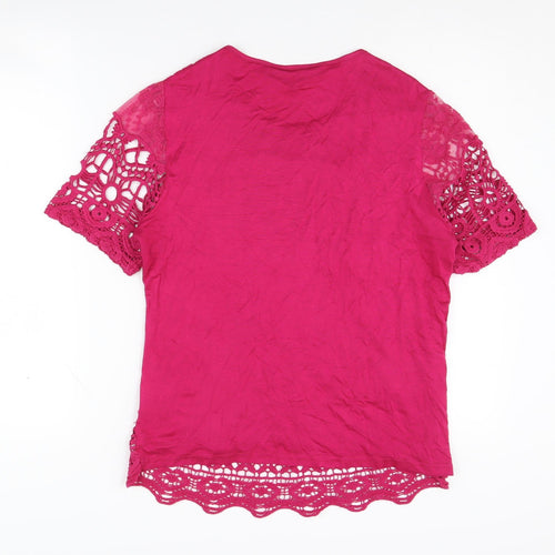 Isle Women's Pink Lace Blouse S Crochet Accent