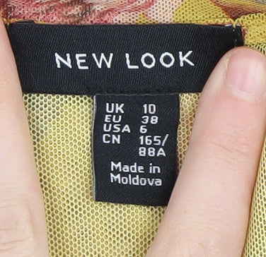 New Look Women's Floral Yellow Blouse, Size 10