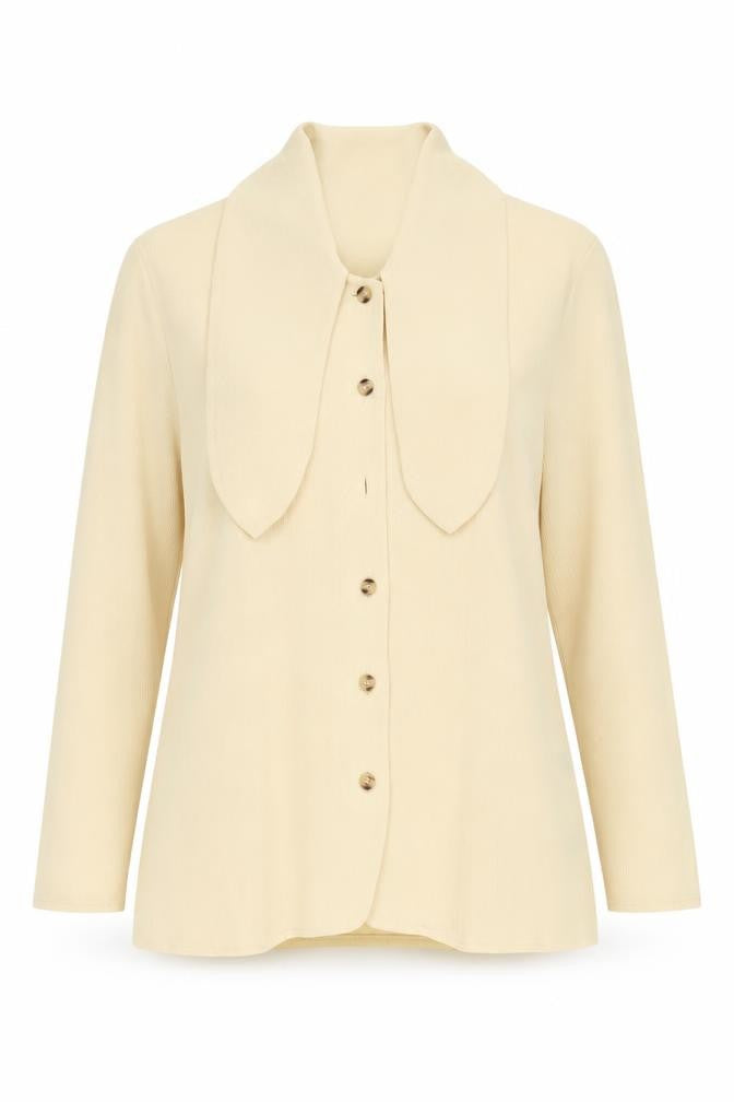 Front view of Bassini Women's Beige Button-Up Shirt, size 12