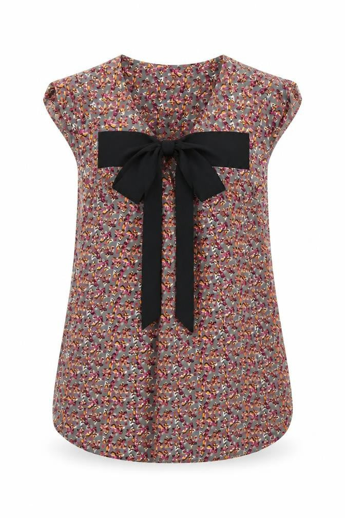 Front view of Vero Moda Women's Floral Bow Blouse, Multicoloured, M