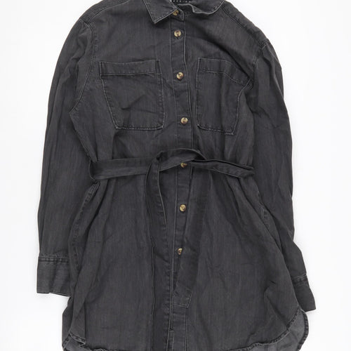 ASOS Women Grey Shirt Dress Size 6 Belted Collared