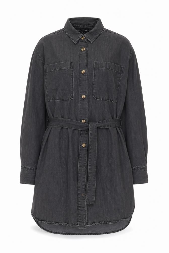 ASOS Women Grey Shirt Dress Size 6 Belted Collared
