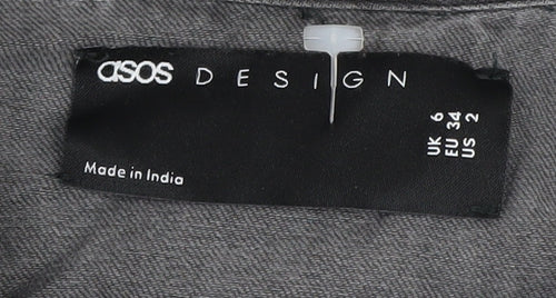 ASOS Women Grey Shirt Dress Size 6 Belted Collared