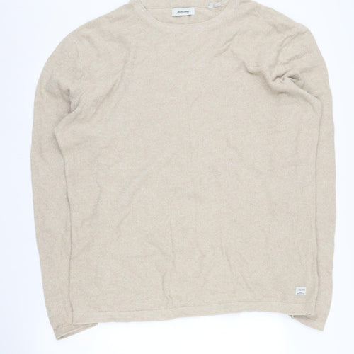 Jack & Jones Men's Beige 2XL Cotton Pullover Jumper