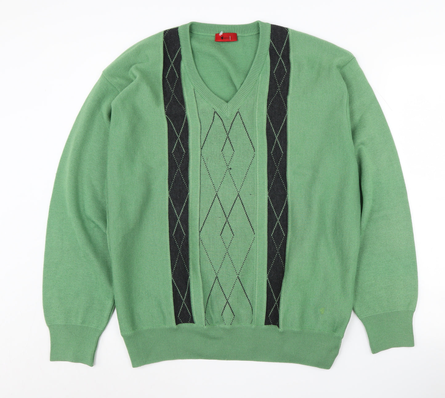 Gabicci Men's Green 2XL V-Neck Argyle Pullover Jumper