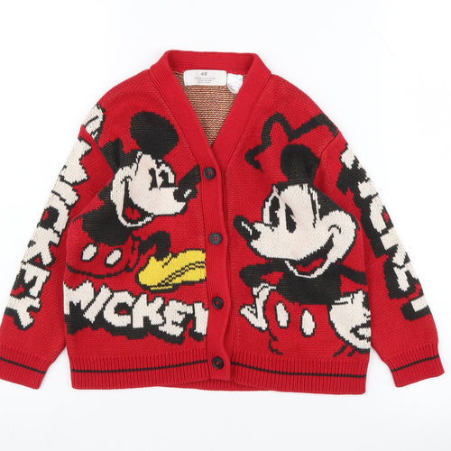 H&M Girls Red Mickey Mouse Cardigan 5-6 Years