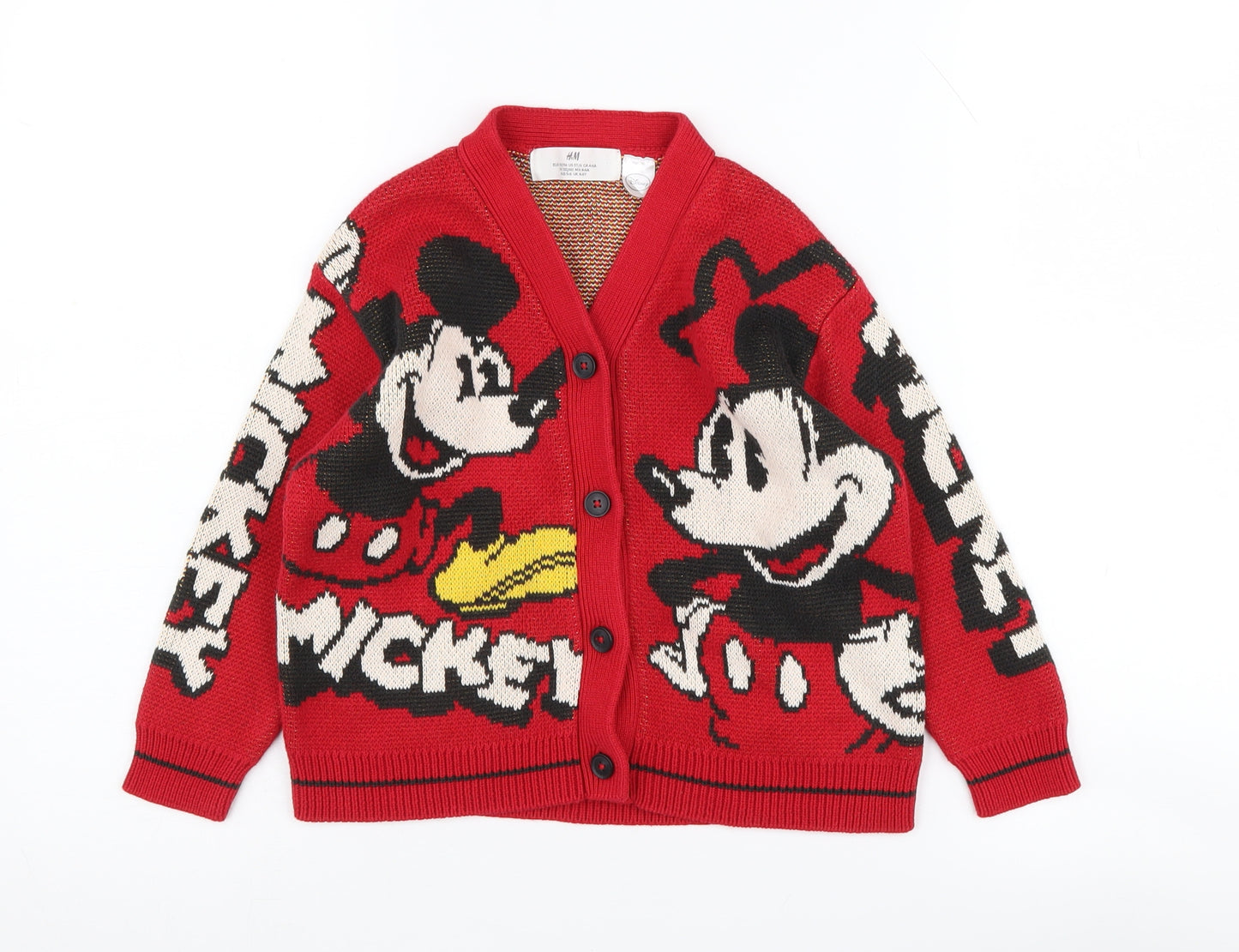 H&M Girls Red Mickey Mouse Cardigan 5-6 Years