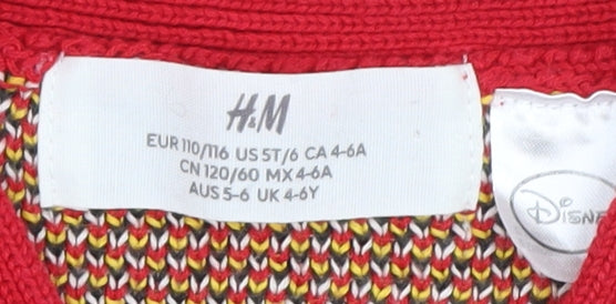 H&M Girls Red Mickey Mouse Cardigan 5-6 Years