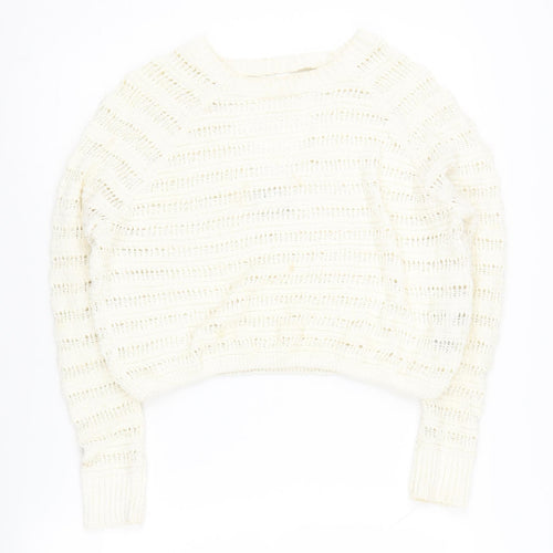 Hollister Women's Ivory Knit V-Neck Pullover Jumper XS
