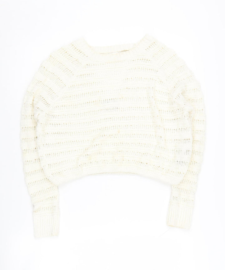 Hollister Women's Ivory Knit V-Neck Pullover Jumper XS