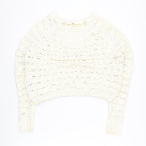 Hollister Women's Ivory Knit V-Neck Pullover Jumper XS
