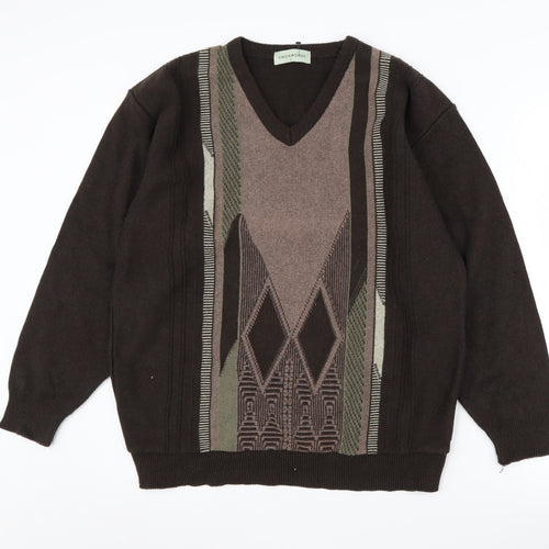 Greenwoods Men's Brown Pullover Jumper, L, V-Neck